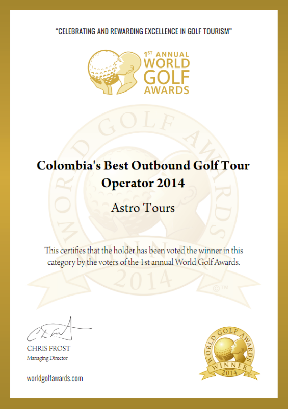 World Golf Awards™ Winner Colombia's Best Outbound Golf Tour Operator 2014 Astro Tours World Golf Awards™ Winner Colombia's Best Outbound Golf Tour Operator 2014 Astro Tours